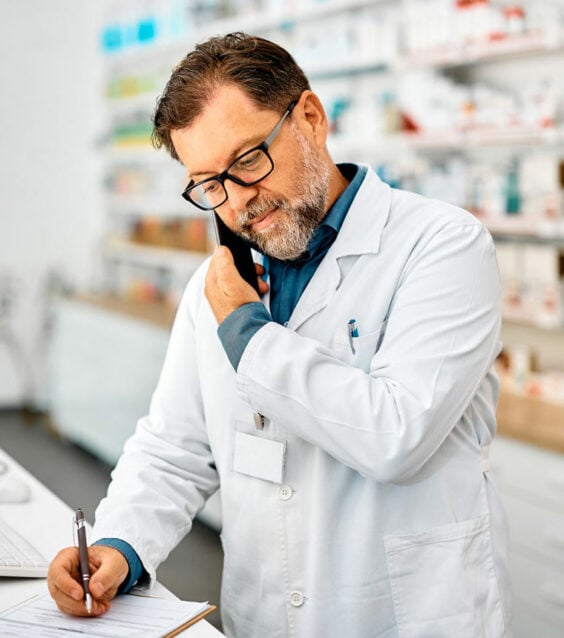 Pharmacist talking on phone